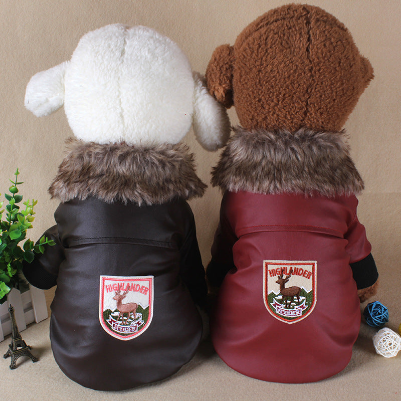 Pet Clothes Plush Leather Coat