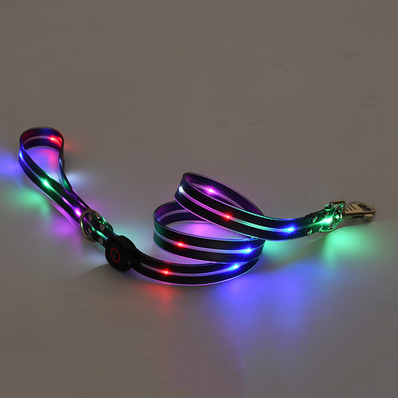 LED Luminous Collar Rechargeable Pet Collar Nylon Tow Rope