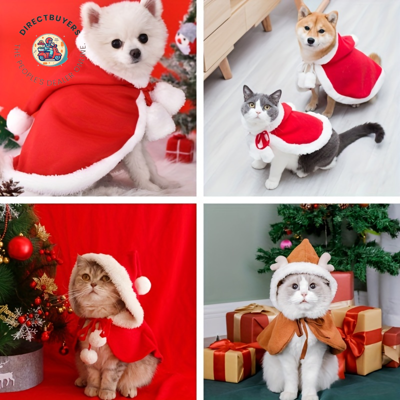 Christmas Pet Costumes: Soft and Thick Santa Claus Cape with Hat for Cats and Dogs